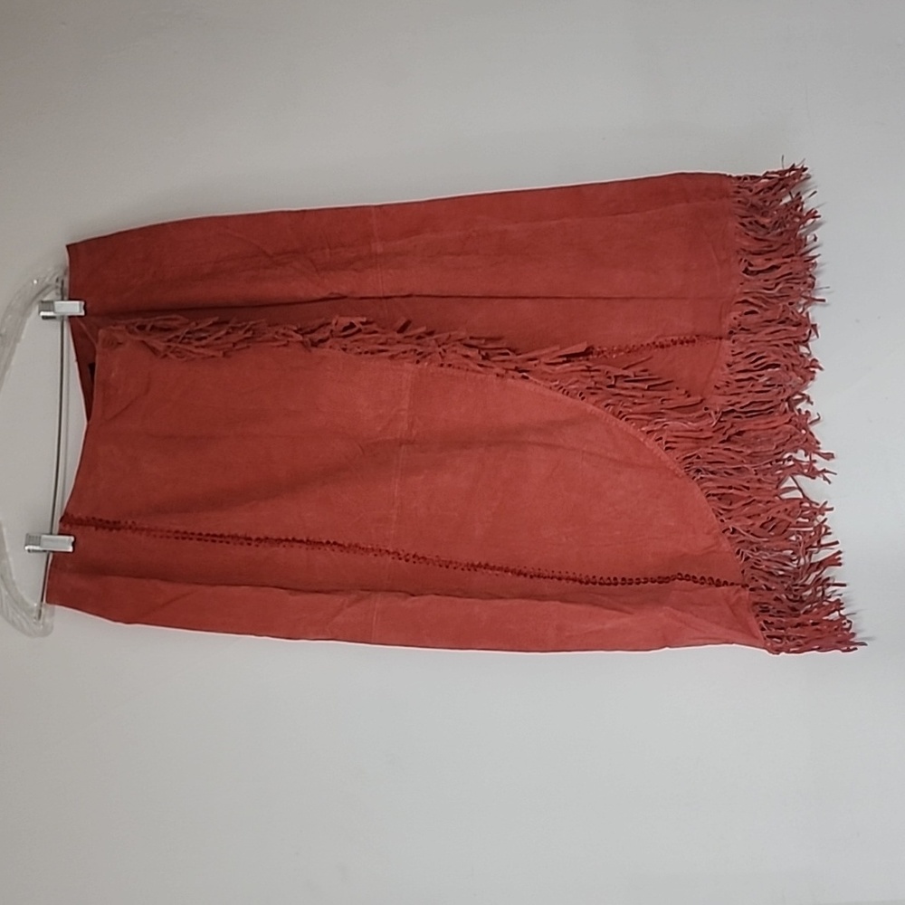 Ashley Stewart Rust Fringe Suede Pencil Skirt